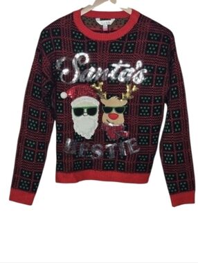 Ugly Christmas Sweater Santa's Bestie Sequins Sweater